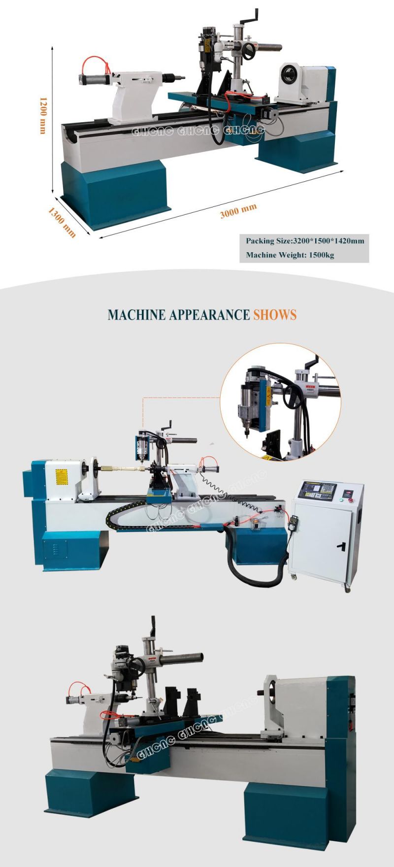 Engraving Machine for Flat Carving and Round Carving, CNC Wood Lathe