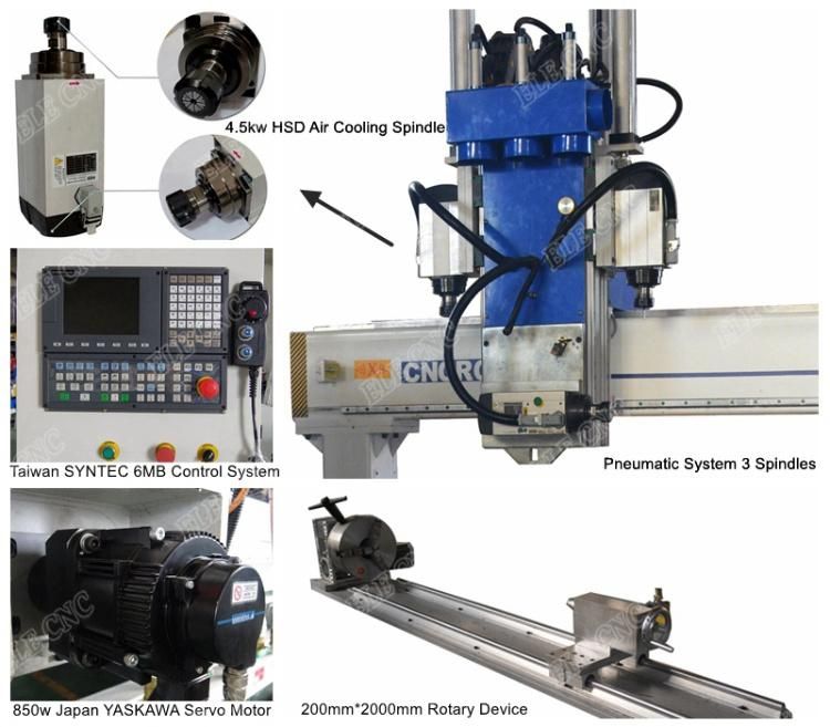 1325 Pneumatic System 3 Spindle Multi Spindle CNC Router 3D CNC Wood Carving Machine with Atc Function