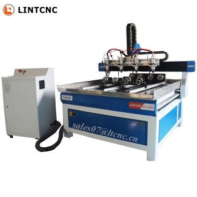 China Price 3D Multi Head Rotary 4 Axis 6090 1212 1218 1325 3D Wood Milling Caving CNC Router Machine 4 Heads for Furniture Industry
