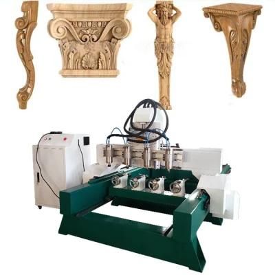 CNC Woodworking Equipment, 4 Axis Multi Head 3D Rotary CNC Router Machine/ Furniture Legs Pillars Making Machine