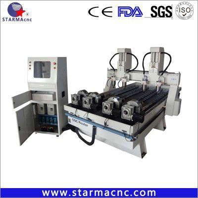 3D Wood CNC Router with 4 Spindle and Rotary Axis, CNC Machine