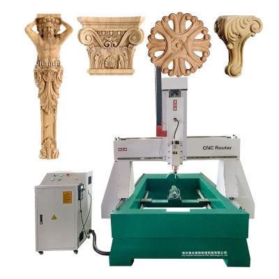 4 Axis Big Rotary Woodworking CNC Router Machine 1325 Table with 2m Rotary for Pillar, Column, Figure, Sculptures