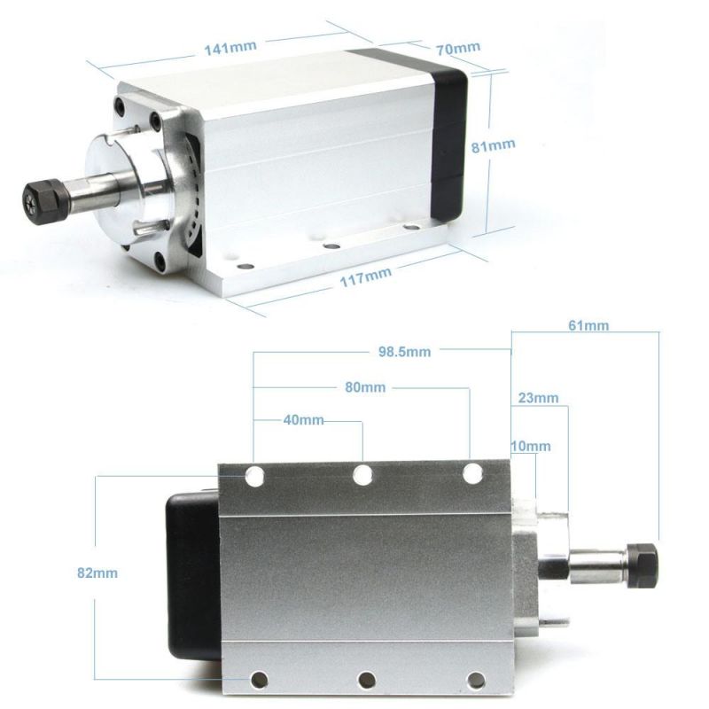 0.7kw Er11 Square Air Cooled Spindle Motor 110V/220V 3phase Stainless Steel 11000rpm 7.3A 400Hz for CNC Engraving Router Milling Cutting Machine