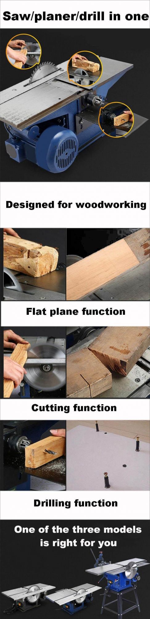 Multi-Function Wood Working Machine for Cutting Planing Drilling