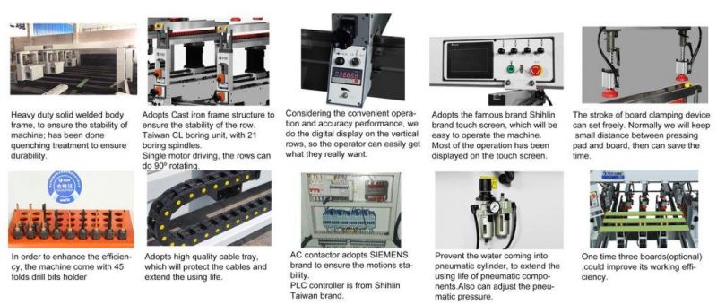 Wood Boring Machine Automatic Woodworking 4-Rows Boring and Drilling Machinery