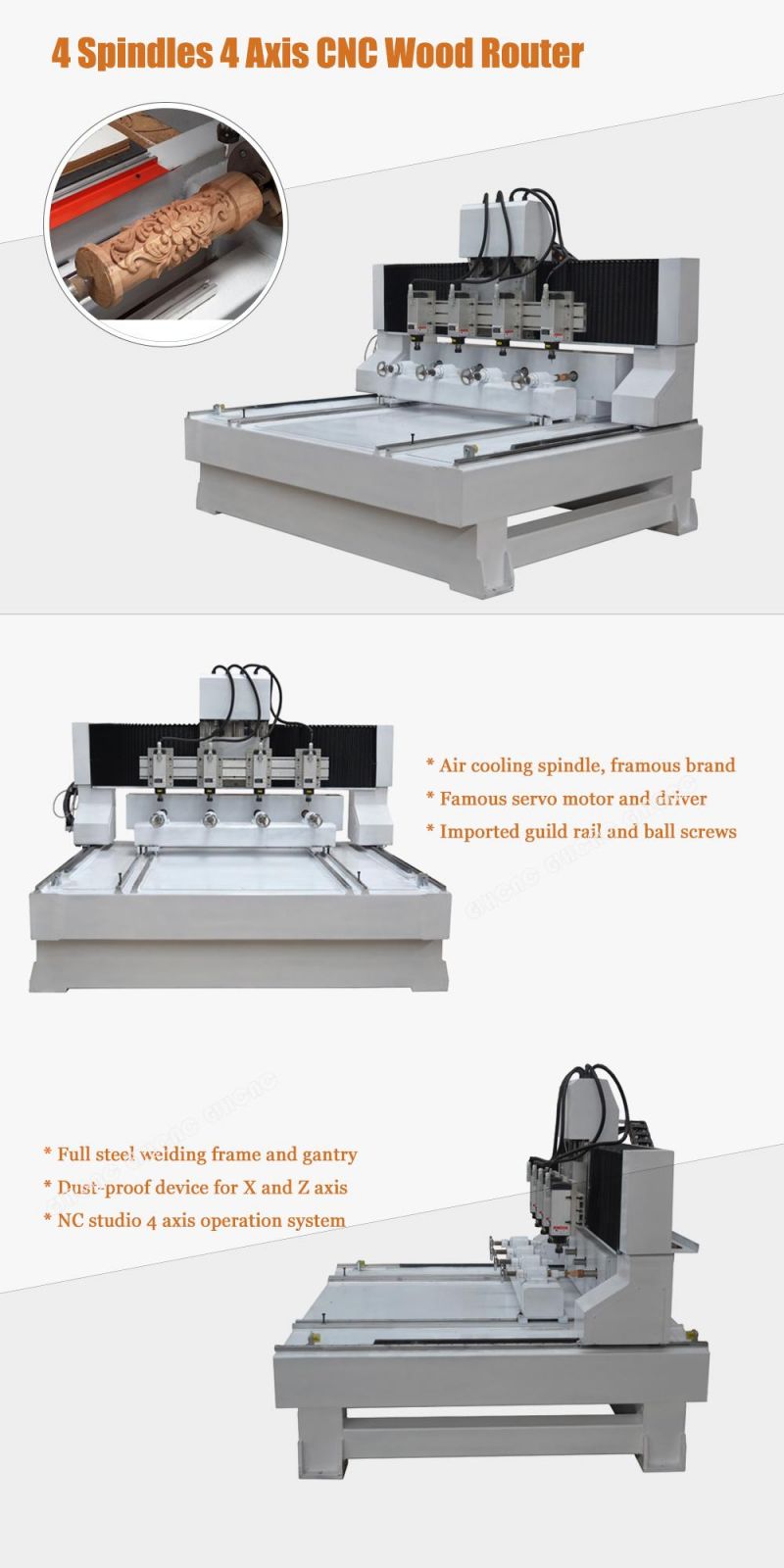 Customized Woodworking Engraving Machine Multi-Spindle 4 Axis CNC Router Machine for 3D Carving