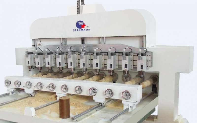 Starmacnc Multi Head Wood CNC Router / Woodworking CNC Router for Cylinder Wood Material