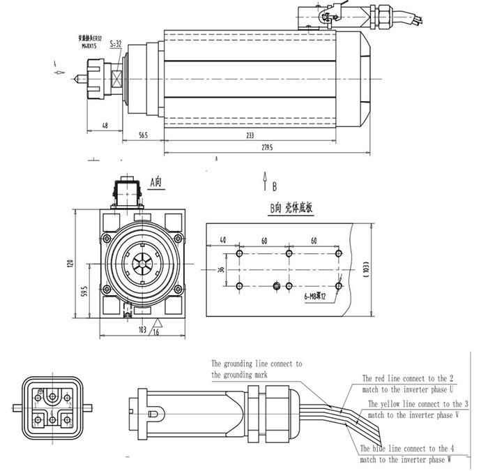 High Speed Spindle Motor 4 Bearing 18000rpm 6kw Er32 Air Cooling Spindle CNC