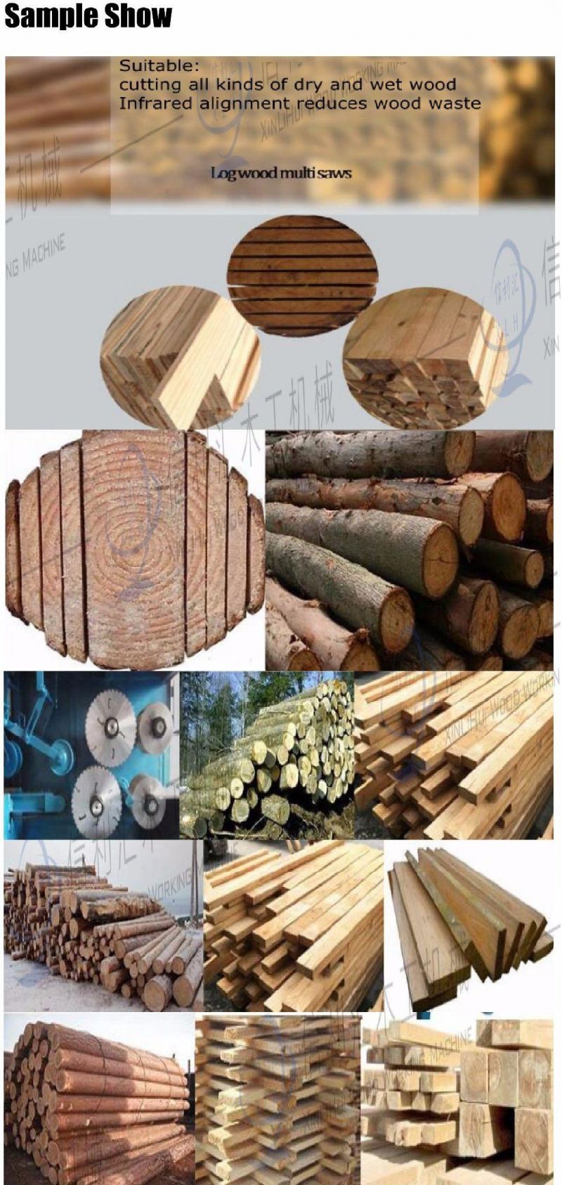 Large Horizontal Round Log Multi-Blade Saw, Log Cutting Board Saw, Round Log Square Saw, Various Types of Multi-Blade Saw for Cork Wood