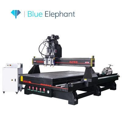 Best Price Ele 1530 Wood Furniture Machinery CNC 4 Axis Router Rotary / CNC Router 2 Heads for Hot Sale