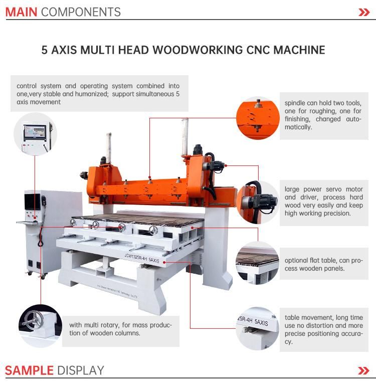 3D Wood Working CNC Router 4 Heads 5 Axis CNC Machine Router