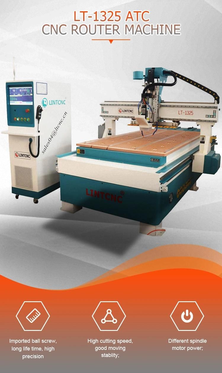Lintcnc 3 Axis 4 Axis Wood Furniture CNC Router with 1300× 2500mm Atc 1325 Woodworking 3D Engraving and Carving Wooden Cabinet Machine for Sale