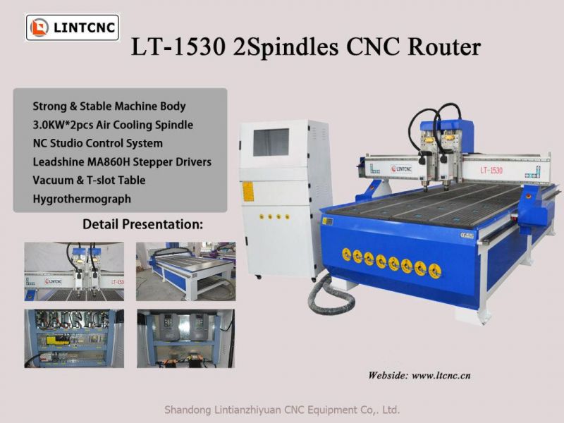 Two Head Wood Carving Machine 1325 / 1530 4axis Vacuum Table Woodworking CNC Router for Metal, Wood