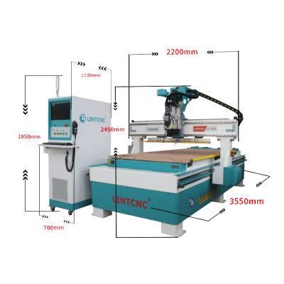 1300X2500mm 4 Axis Atc Liner CNC Router 3D Woodworking Machine Furniture Cabinet Cutting Engraving CNC Wood Carving Machine MDF Milling Engaver