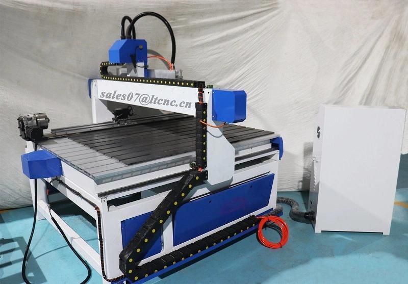 Lower Budget 4 Axis 1212 CNC Router Price with Fixed Rotary Device on The Table Side for Column, Cylinder, Chair Legs