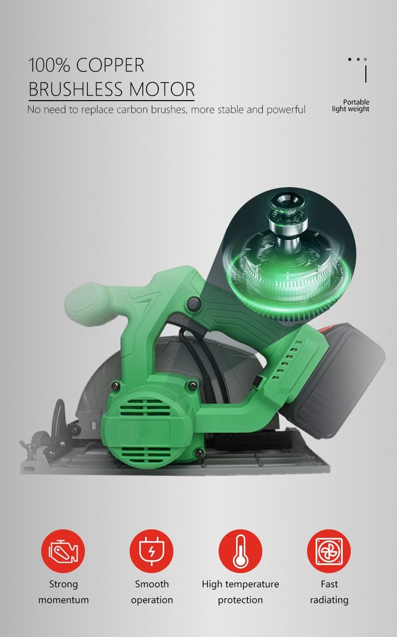 Electric Cordless Brushless Circular Saw Copper Motor Double-Lock Multifunction Angle-Adjustment