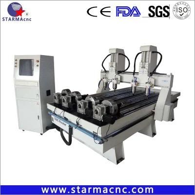 Wood CNC Router with 4 Spindle and Rotary Axis, CNC Machine Price