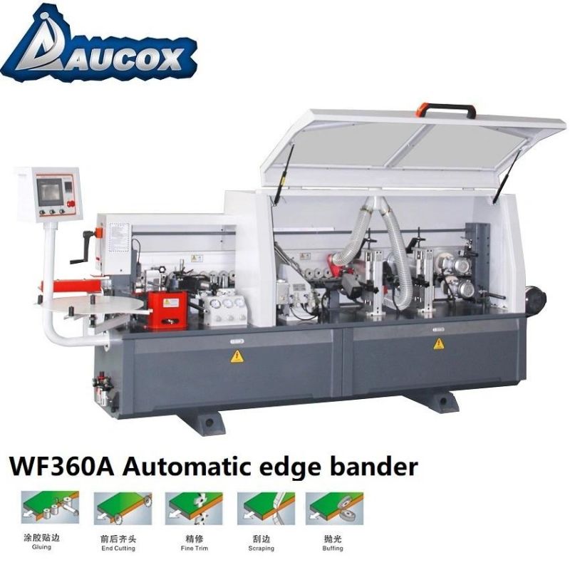 Wf360A Automatic Edge Banding Machine with Gluing/End Cutting/End Trimming/Fine Trimming/Scrapping/Buffing