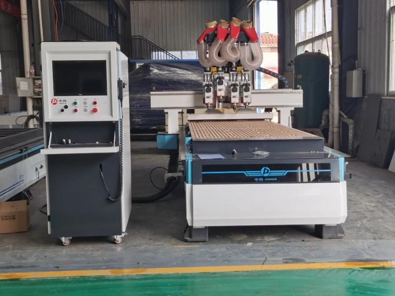 Four Heads Pneumatic Changing Cutters Wood CNC Router Machine