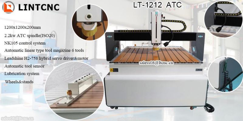 Small Atc Wood Router CNC Router 1.5kw 2.2kw 3.2kw 6090 9012 9015 1212 with Linear Tool Magazine 6 Tools