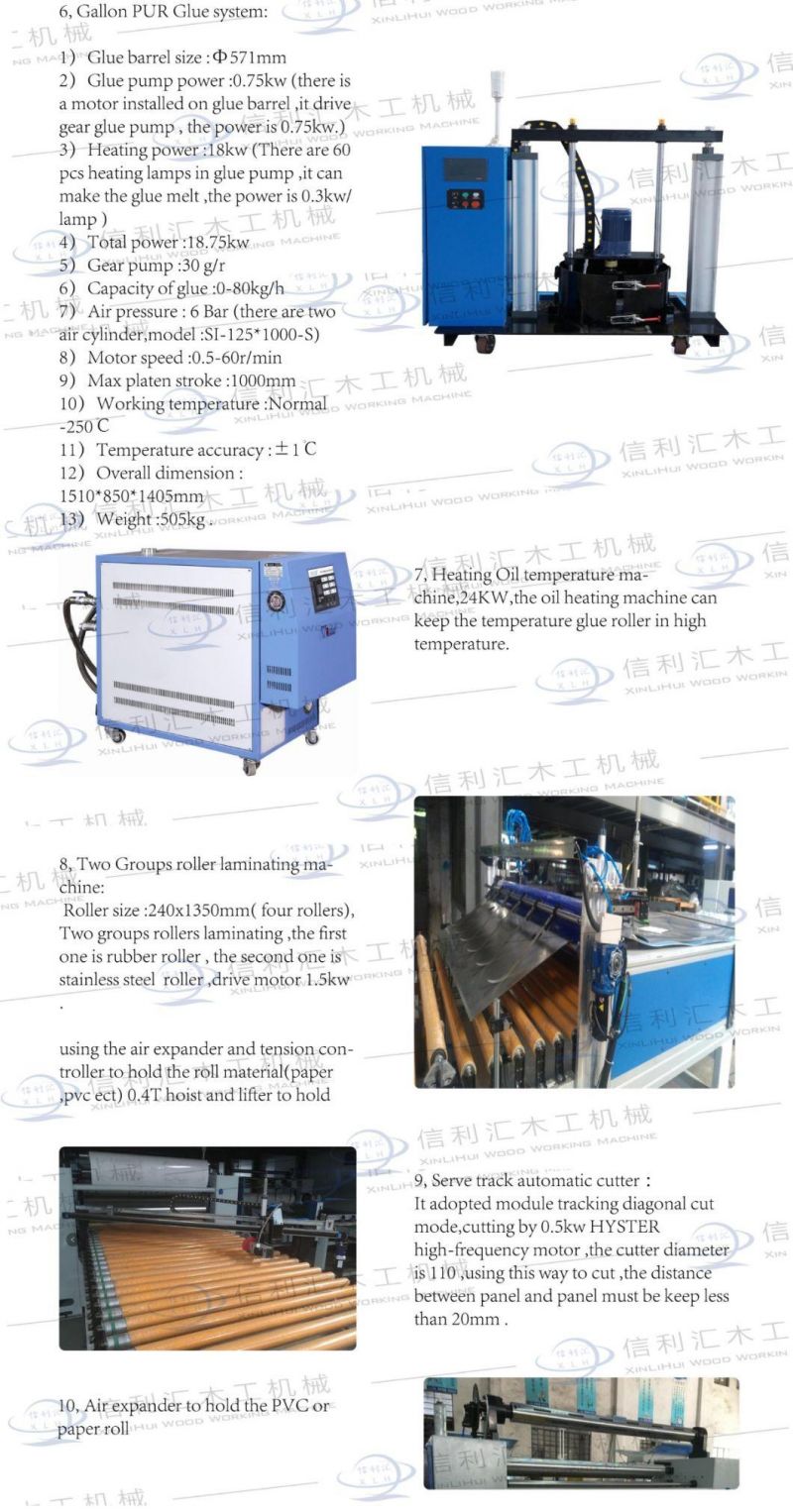 1300mm Width Paper Laminating Machine. The Paper Will Laminate on Thin MDF with PVAC Glue. Automatic PUR Hot Roll MDF Wood Door Laminating