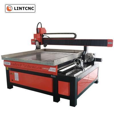 Lower Budget 4 Axis 1212 9012 CNC Router Price with Fixed Rotary Device on Table Side for Column, Cylinder, Chair Legs