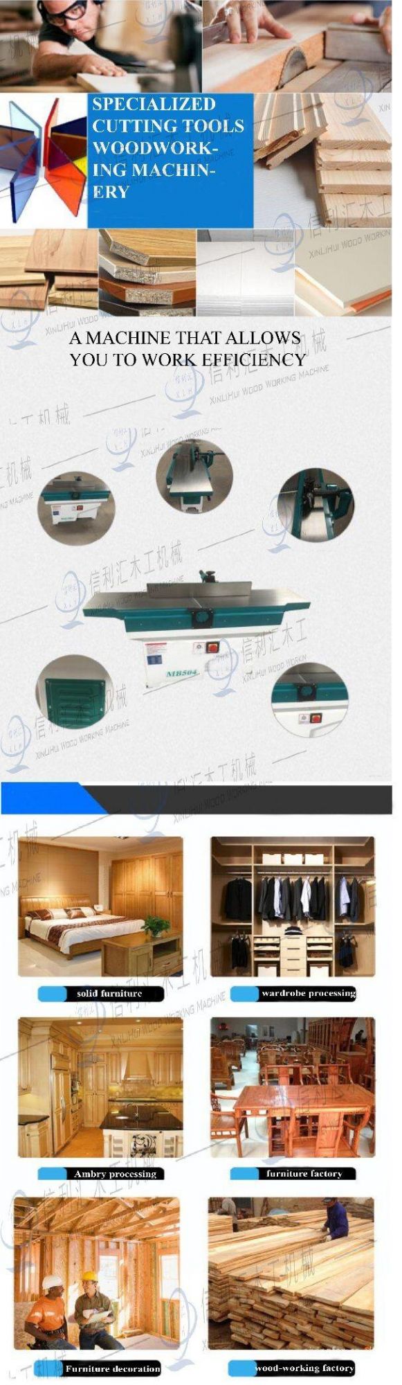 Planer Surfacer and Thickness Machine Quality Control China Guangzhou Solid Woodworking Surface Planer and Thickness for Solid Wood Pine Shelf
