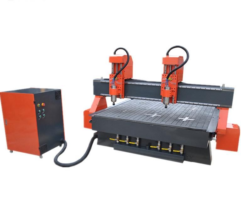 Two Heads 2.2kw CNC Woodworking Machine with Vacuum Table