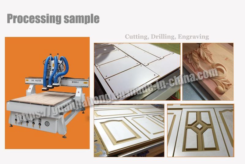1325 Vacuum Table, 3 Spindle, Auto Tool Change Wood Door CNC Router, CNC Engraving Machine