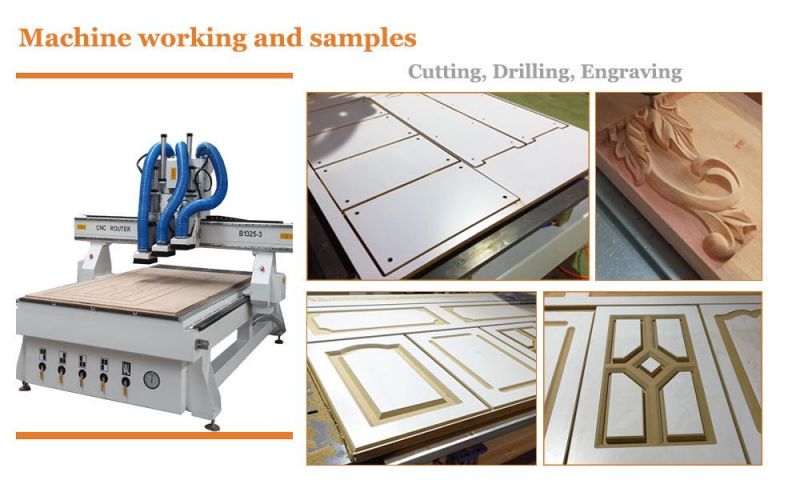 Three Spindles, Three Workstage, Wood Door, Cabinet, Wardrobe, CNC Router Machine