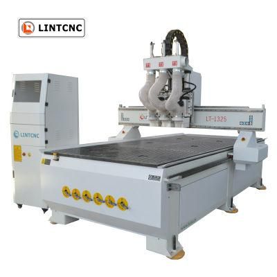 Three Spindles Atc Woodworking Machine Pneumatic CNC Router 1325 Vacuum Table
