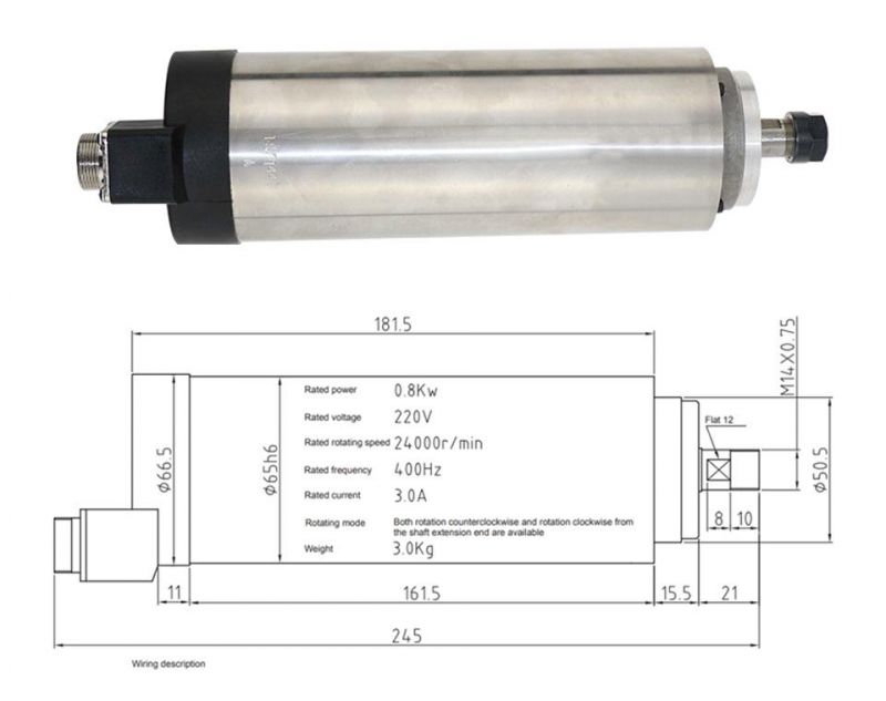 Hqd Milling Spindle 800W Er11 Air-Cooled Spindle Motor 220V Diameter 65mm for CNC Router Woodworking DIY Engraving and Milling