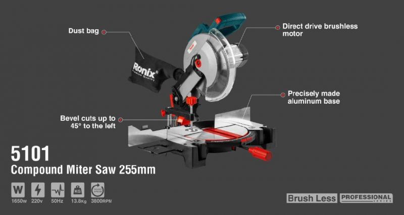 Ronix High Quality Model 5101 Brushless Cutting Power Tools Sliding Double Head Wood Compound Miter Saw