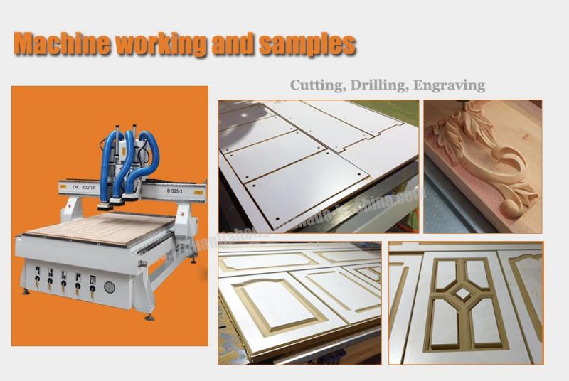 Three Spindle, Three Workstage Woodworking CNC Router Machine, Auto tool change CNC Wood Router