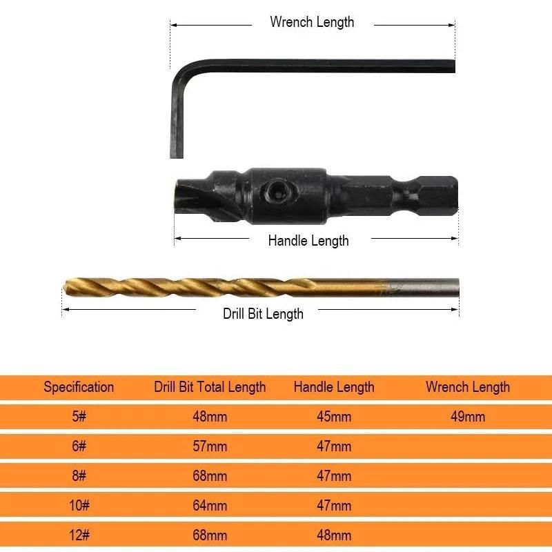 5PCS Countersink Drill Woodworking Drill Bit Set Hand Tool Set