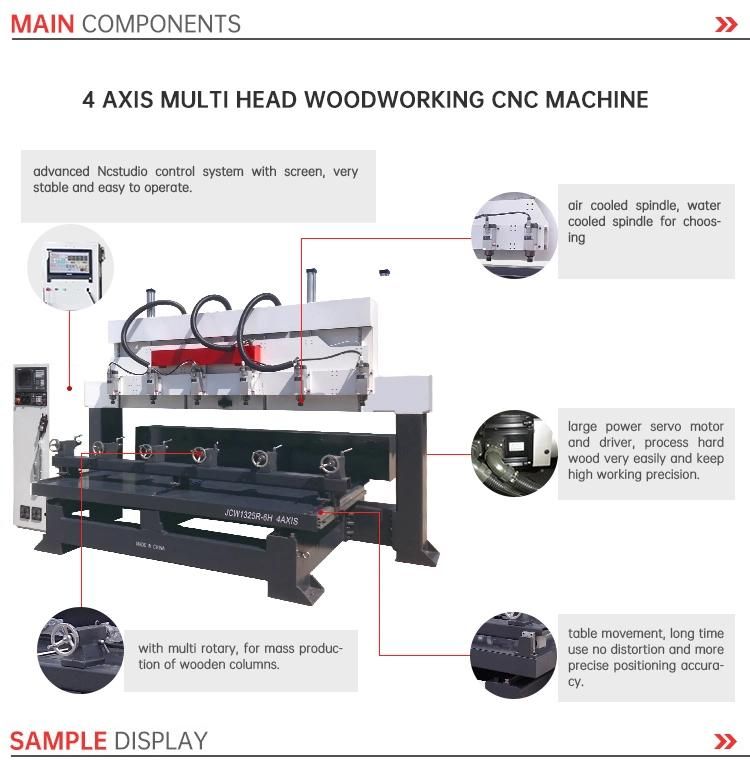 Multi Heads Woodrouter CNC Wood Working 4 Axis Rotary CNC Router