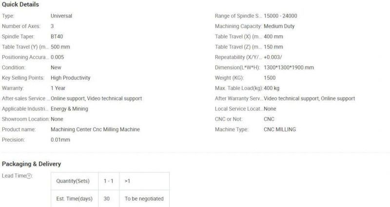 Zy5040 Taiwan Spindle Metal Linear Guideway CNC Milling Machine Making Moulds