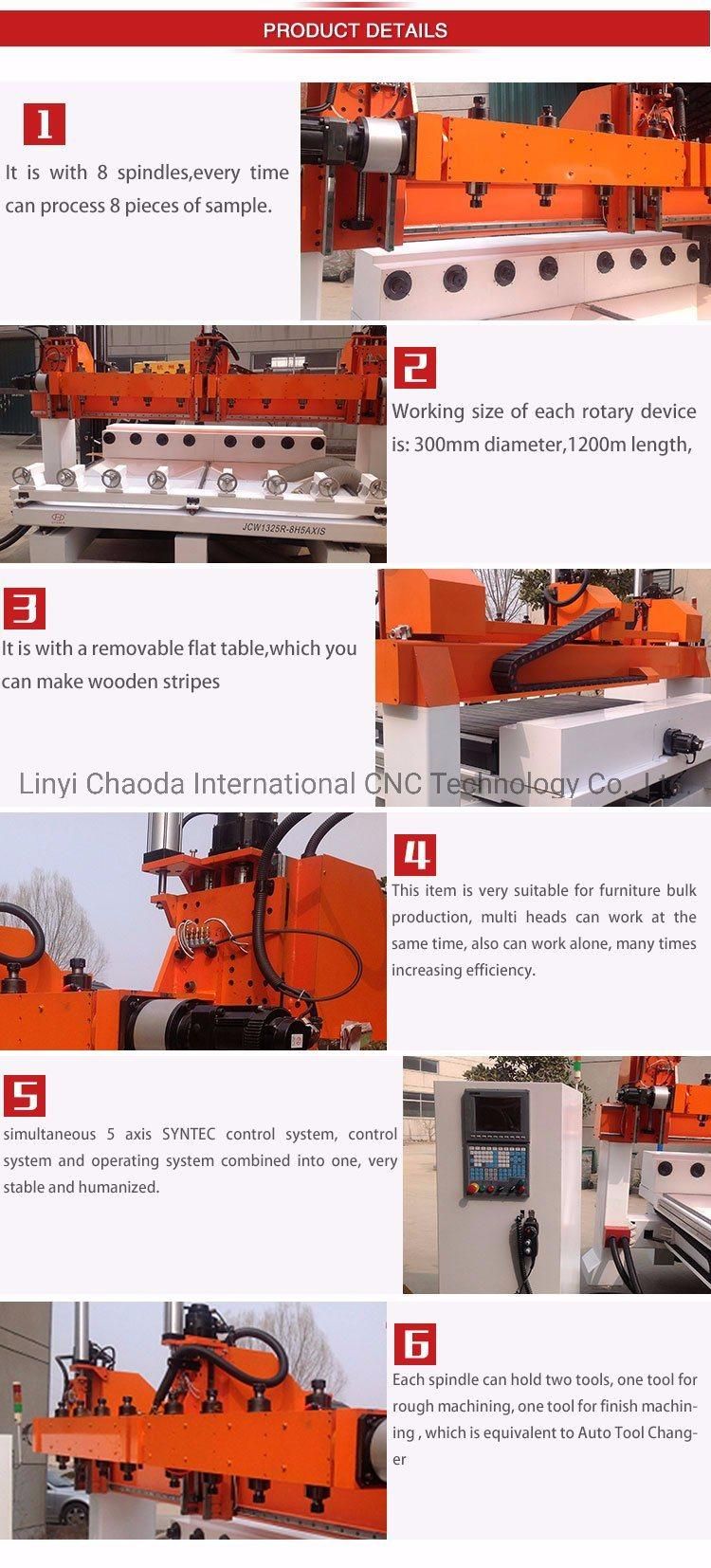 CNC 5 Axis/ 4 Axis 1 2 3 4 5 6 8 10 Head, 360 Degree Turning Lathe for Carving Wood Bars Into Furniture Legs, Poles, Statues