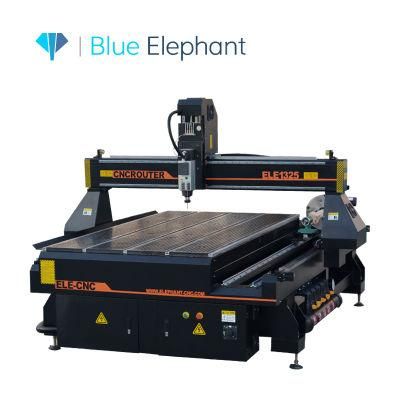 Jinan Blue Elephant 4X8 CNC Router 1325 4 Axis with Rotary Device for Round Materials