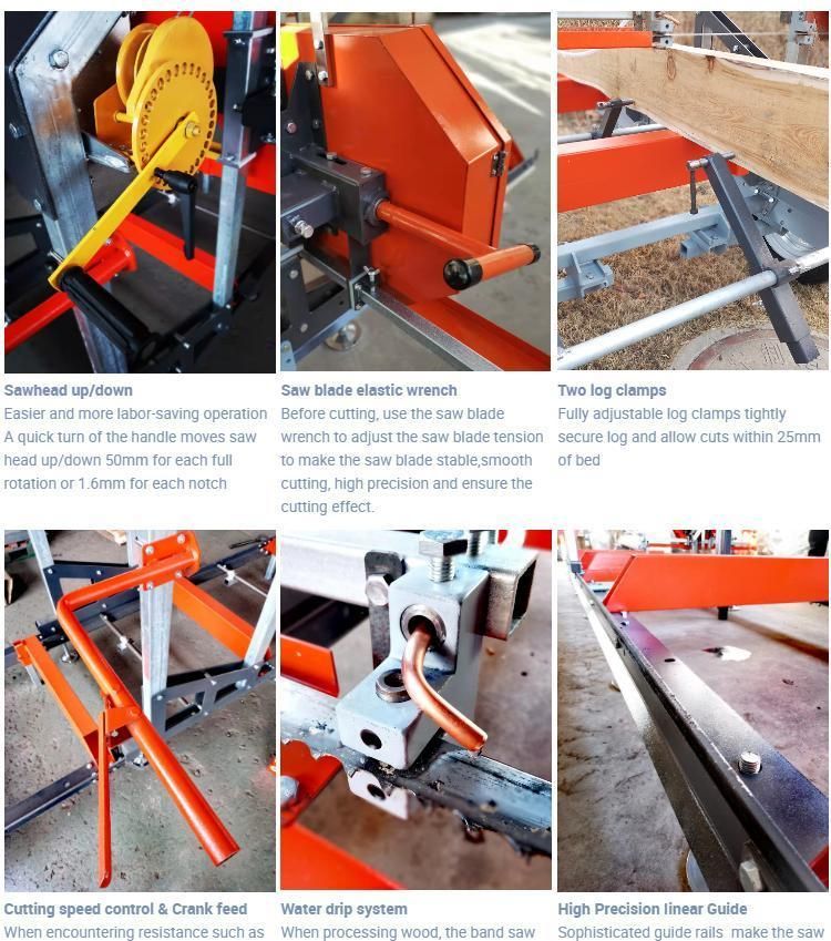 Mobile Timber Wood Cutting Band Saw Machine, Horizontal Portable Band Sawmill with Trailer