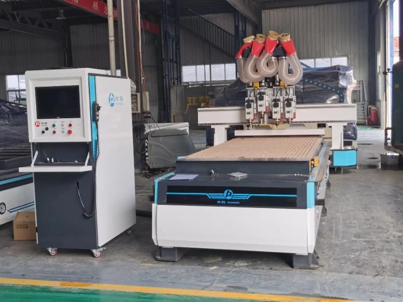 Four Heads Pneumatic Changing Cutters Wood CNC Router Machine