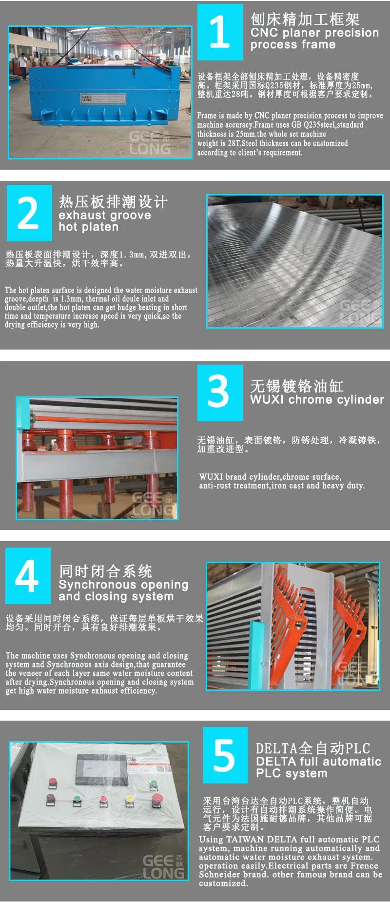 China 15 Layers Plywood Core Veneer Hot Press Dryer Machine
