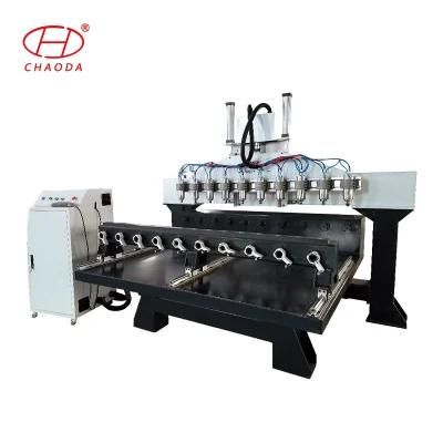 Carpentry Equipment, Multiple Spindle 4 Axis 3D Rotary CNC Wood Router, Furniture Legs Milling Machine