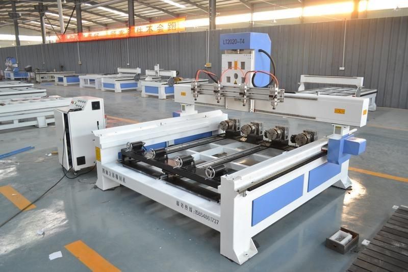 Wood CNC Router with 4 Piece of Rotaries for Cylinder