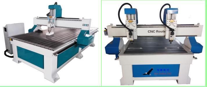 Horizontal Spibdle CNC Router with 2 Heads for Drilling Door Lock Hole and Side Slot Opening