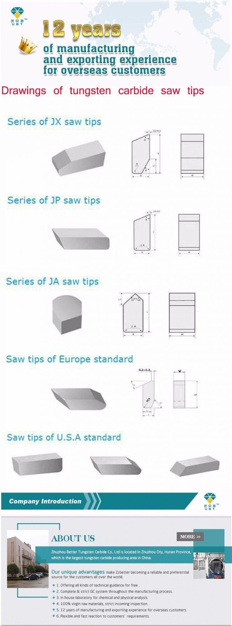 High Quality European Style Tungsten Carbide Saw Tips From China