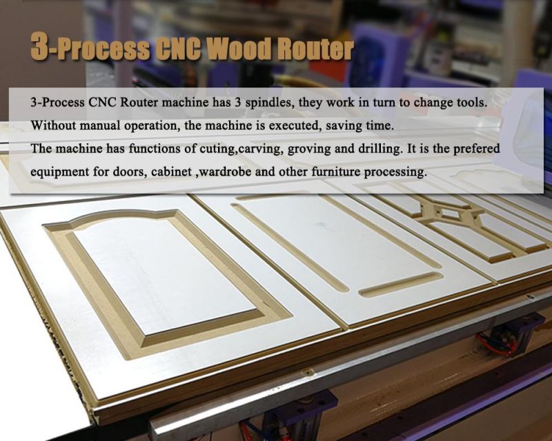 1325-3 Wood Door CNC Router. Three-Process Woodworking CNC Engraving Machine for MDF, Wood