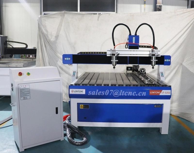 Lower Budget 4 Axis 1212 CNC Router Price with Fixed Rotary Device on The Table Side for Column, Cylinder, Chair Legs