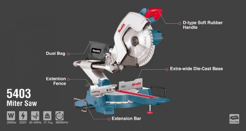 Ronix Model 5403 2000W 220V 50Hz 250mm Cutting Wood Blade Power Tools Mitre Saw