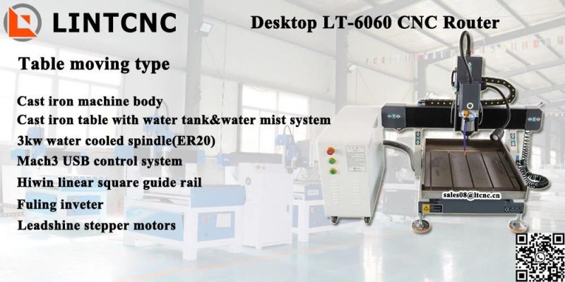 Desktop CNC 6060 4040 3kw Spindle Hardwood Cutting Carving Router Mach3 Control with Cast Iron Frame Equipment